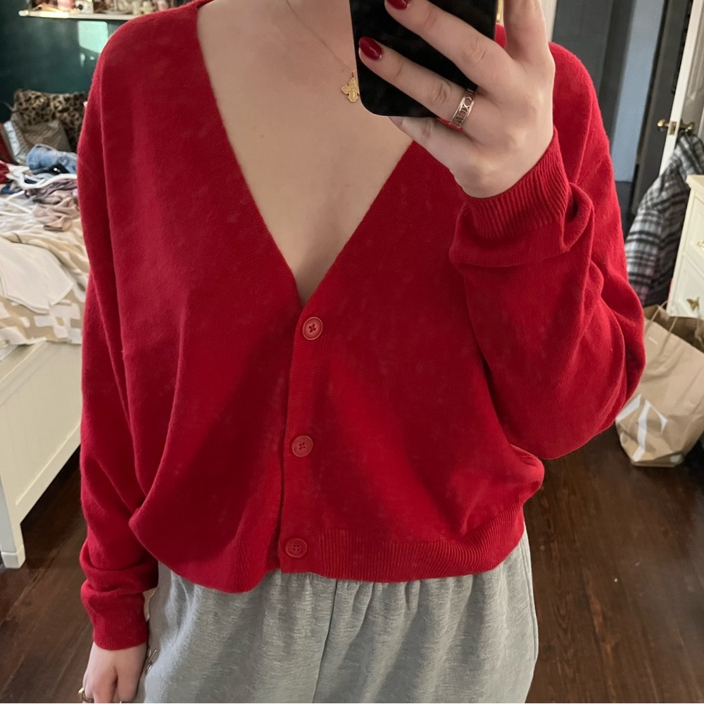 Red cardigan!